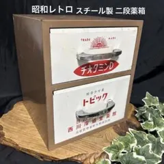 昭和レトロ　スチール製　二段薬箱　収納箱　工具入れ　救急箱　小物入れ　当時物