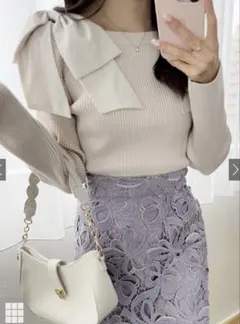 オフショルダーリボンストラップニットトップス[mb1546]