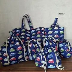 【入園・入学】入園バッグ７点セット：レトロカー：ブルー【0787】