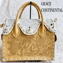 美品 グレースコンチネンタル カービングドライブ バイカラー トートバッグ