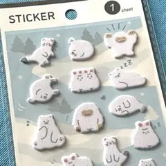 ふわふわぷっくりシール白いいきもの❤️ブルー　動物　品薄　人気　新品　セリア　1点
