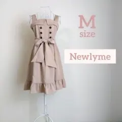 ジャンバースカート Mサイズ ピンクベージュ 共布ベルト付き 裏地無し