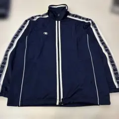 美品 90s Champion トラックジャケット 袖ラインロゴ ネイビー