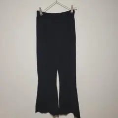リブ編みフレアパンツ 黒