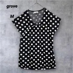 グローブ grove ドット柄 水玉 半袖 ニット ブラウス M ネイビー 白