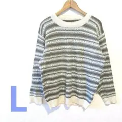 総柄 クルーネックニット セーター　L相当　レトロ