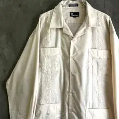 OMEGAキューバシャツ 長袖 刺繍 ベージュ 2XL 古着　ヴィンテージ 希少のサムネイル