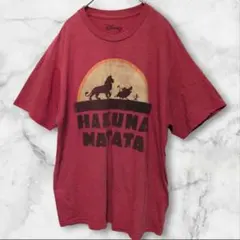 ディズニー Tシャツ クルーネック 半袖 ライオンキング L 赤 綿混 古着