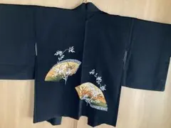 黒色 扇子と花刺繍 羽織