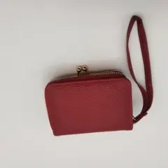 【レッド色】 がま口財布 ミニ財布 カード収納 多機能リストストラップ付