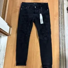 PURPLE ダメージ加工 ブラックデニム 34