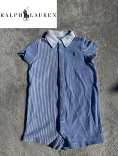Ralph Lauren 青 ストライプロンパース 75cm