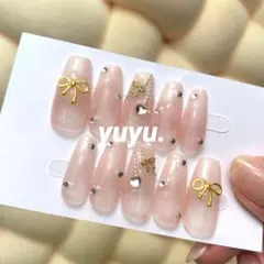 【現品】ネイルチップオーダー スキニーカラー ベイビーブーマー リボン 冬ネイル