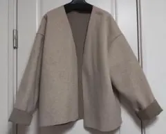 【美品】reca 杢ブラウンベージュ 軽くてお洒落 ノーカラージャケットコート