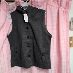 フード付きグレー ベスト M-Lサイズ