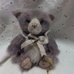 大人しいねこちゃん グレー ぬいぐるみ テディベア ハンドメイド 海外
