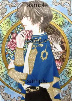 手描きイラスト　男性　王子様風　ステンドグラス　ライオン　コピック　アナログ