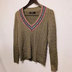 美品 ローレンラルフローレン ケーブルニット Vネック フェアアイル柄 M