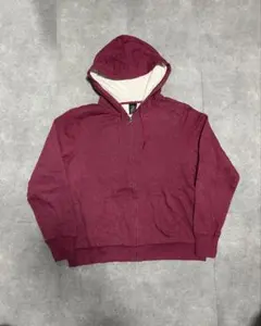 【90's】　ジップパーカー　裏ボア　裏起毛　エンジ　古着