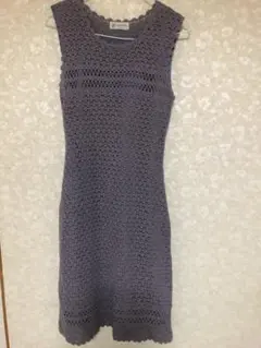 レース編み ノースリーブ ひざ丈ワンピース パープル