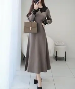 【mily bilet】★新品★ レースカラーニットワンピース