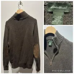 Eddie Bauer ハーフジップニット グレー コットン