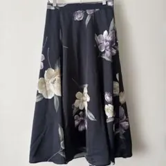 JUSGLITTY フラワープリント フレアスカート ネイビー M