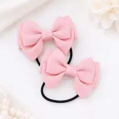 ハンドメイド　キッズリボンヘアゴム2個セット　ピンク