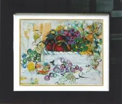 油絵 菅家令子 絵 絵画インテリア 額付(黒) uF6-063304 果物レモン