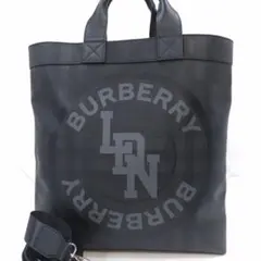 【美品】バーバリー トートバッグ 2way ショルダー レザー×PVC 黒