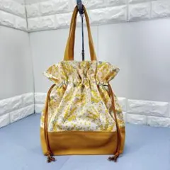 巾着トートバッグ(ミモザ　生成り)