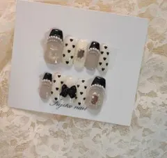 ハート フレンチ リボン ガーリー 量産型 韓国 中国 推しネイルチップオーダー