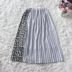 7723 ワンウェイ プリーツスカート 無地×レオパード カジュアル 可愛い 青