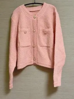 GRL ピンク ボタン付きポケット ニットカーディガン