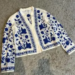 ZARA リネンブレンド エンブロイダリー シャツジャケット 刺繍 S