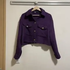 ZARA パープル クロップドジャケット