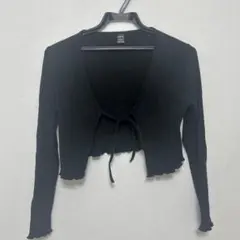 リブ編み ブラック クロップドカーディガン シズニルック 韓国