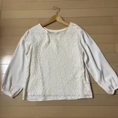 ホワイト M レース シフォン 長袖トップス