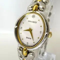 電池交換済】美品 ニナリッチ リボン デュアルタイム シェル文字盤