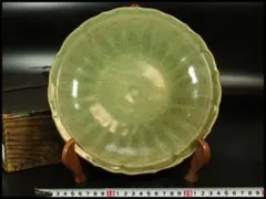 中国美術 青磁 輪花形 折口皿 茶道具伝来(K-YC681)