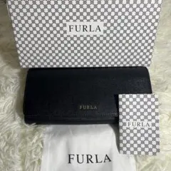フルラ　FURLA　サフィアーノ　ブラック　長財布　ジップ　ロゴ入り