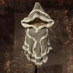 y2k 00s❤︎ リアルファー フード ポンチョ 森ガール