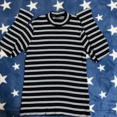 UNIQLO ネイビー・ホワイトストライプ リブ編み長袖トップス XL