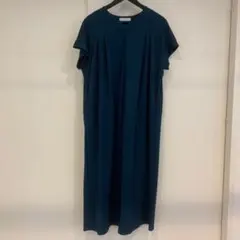 ダークグリーン 半袖ロングカットソーワンピース Fサイズ