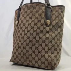 GUCCI トートバッグ 肩掛け A4可 GGキャンバス レザー ブラウン - メルカリ