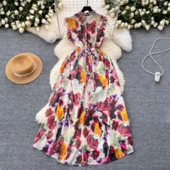 ワンピース　レディース　半袖　ドレス　レース　ロング　パーティー　花柄