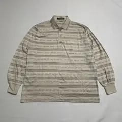 m*o様 綿100％ ボーダー ポロシャツ 長袖 ナチュラル配色 L ゆったり