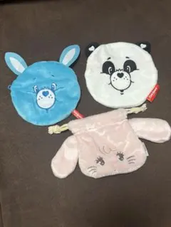 ケアベア 水色 白黒・mikkoキャミーフェイスポーチ まとめ売り ガチャガチャ