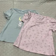 90 半袖　Tシャツ フリル　2枚　セット　イオン　女の子　ピンク　水色
