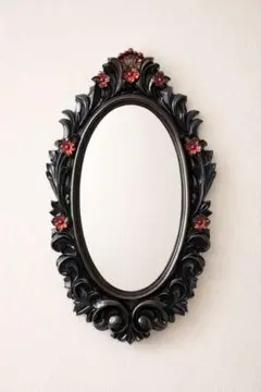 アンティーク調 壁掛けミラー 花装飾 オーバル鏡 インテリア レトロ　昭和レトロ